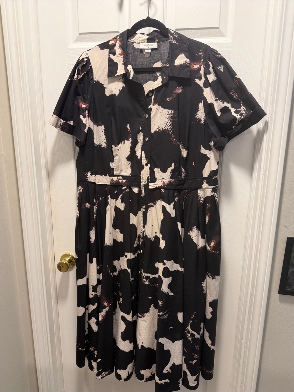 ALEXIS for Target Black & Cream Abstract Print Midi Shirt Dress 1X